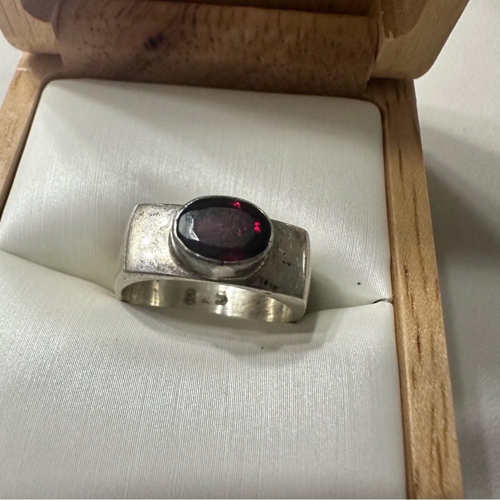 Square Sterling Silver Ring With Red Gemstone - image 2